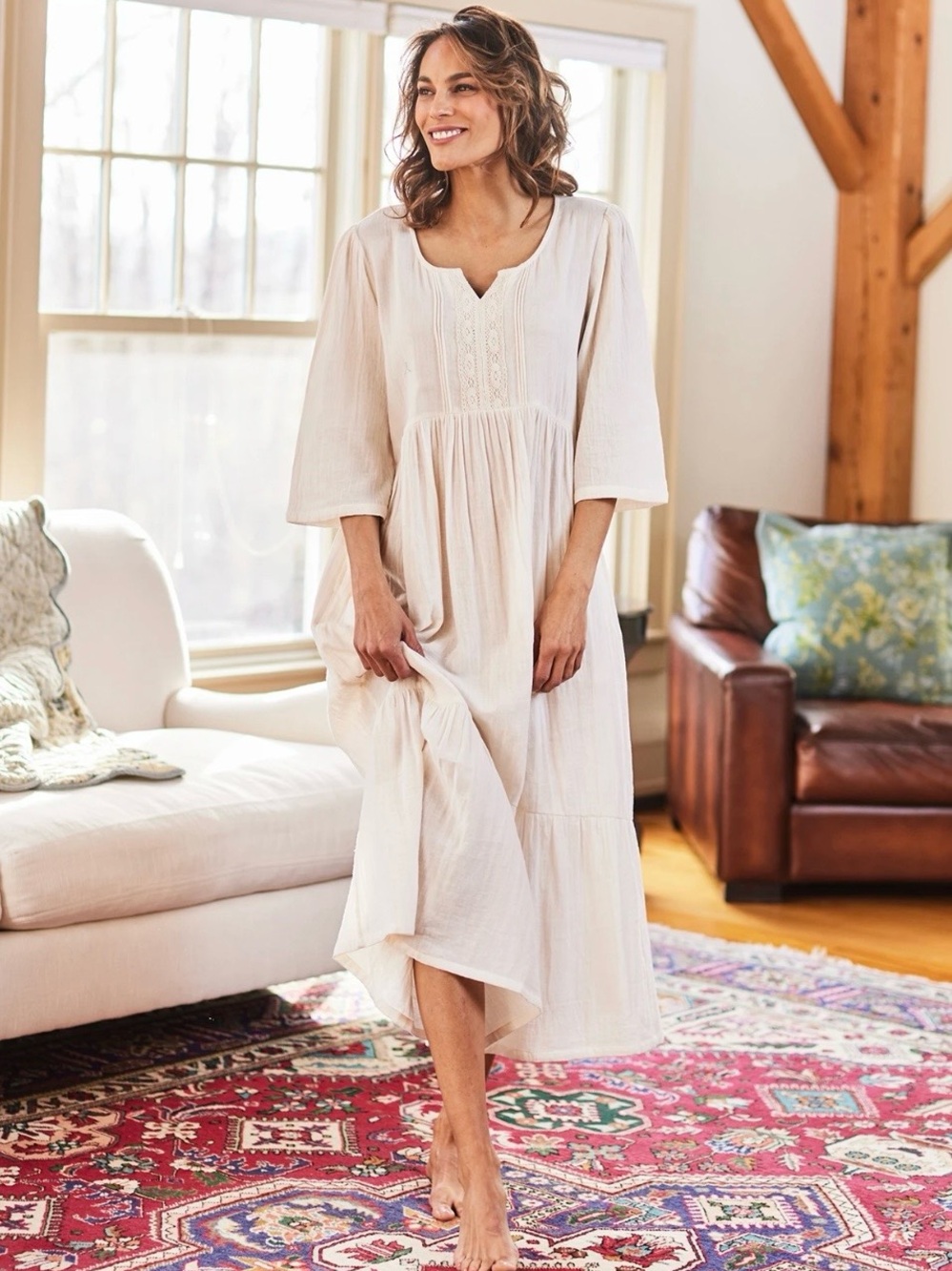 April Cornell Cream Gauze Midi Dress
